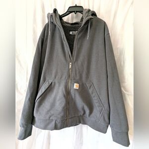 Carhartt Sherpa-Lined Zip Sweatshirt Jacket 2X Rain Defender Charcoal